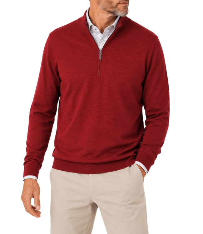 Marshall Merino Wool Quarter Zip Sweater - Cardinal Red
