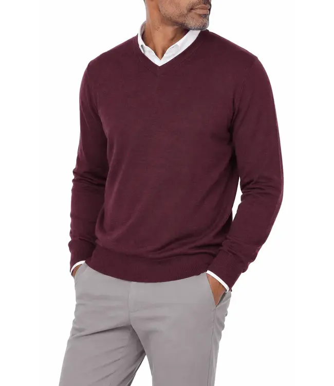 Marshall Merino Wool High V-Neck - Mulled Berry Heather