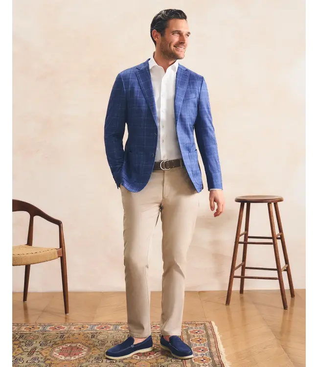 Donington Plaid Printed Knit Stretch Sport Coat - Lapis