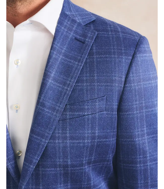 Donington Plaid Printed Knit Stretch Sport Coat - Lapis
