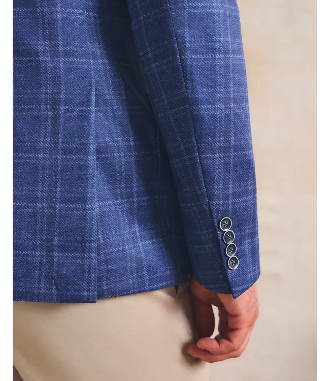 Donington Plaid Printed Knit Stretch Sport Coat - Lapis