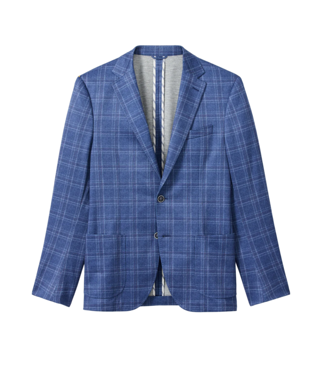 Donington Plaid Printed Knit Stretch Sport Coat - Lapis