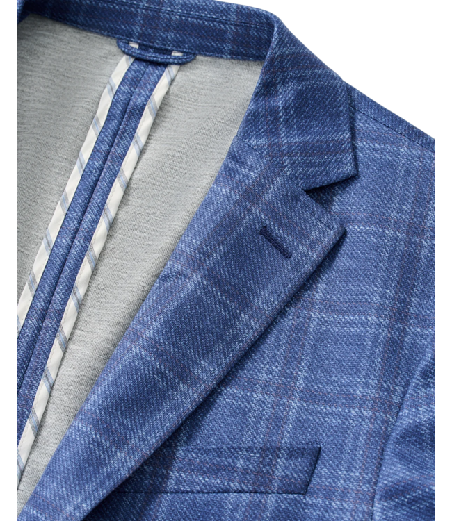 Donington Plaid Printed Knit Stretch Sport Coat - Lapis