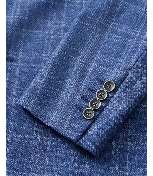 Donington Plaid Printed Knit Stretch Sport Coat - Lapis