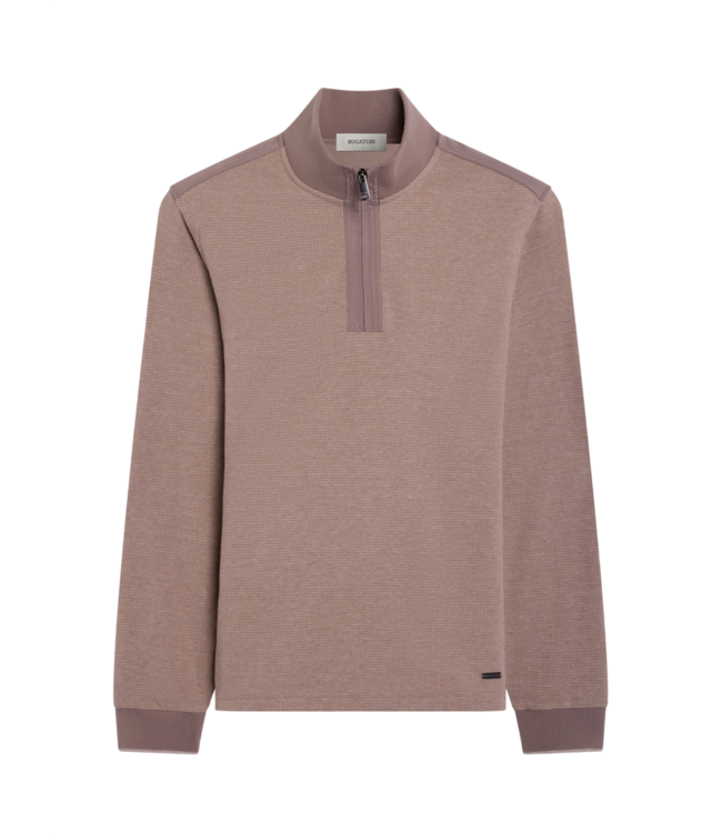 Houndstooth Quarter Zip Knit Sweater - Walnut Brown