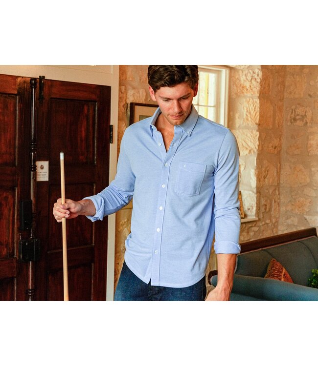 Oxford Knit Button Down Shirt - Light Blue