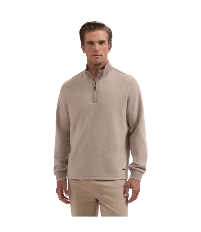 Houndstooth Quarter Zip Knit Sweater - Walnut Brown