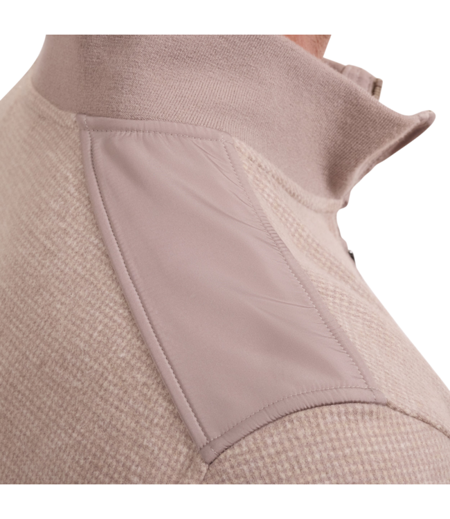Houndstooth Quarter Zip Knit Sweater - Walnut Brown