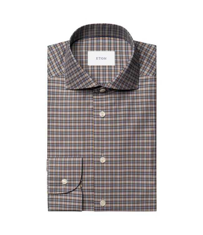 Check Contemporary Twill Dress Shirt - Blue/Brown Check