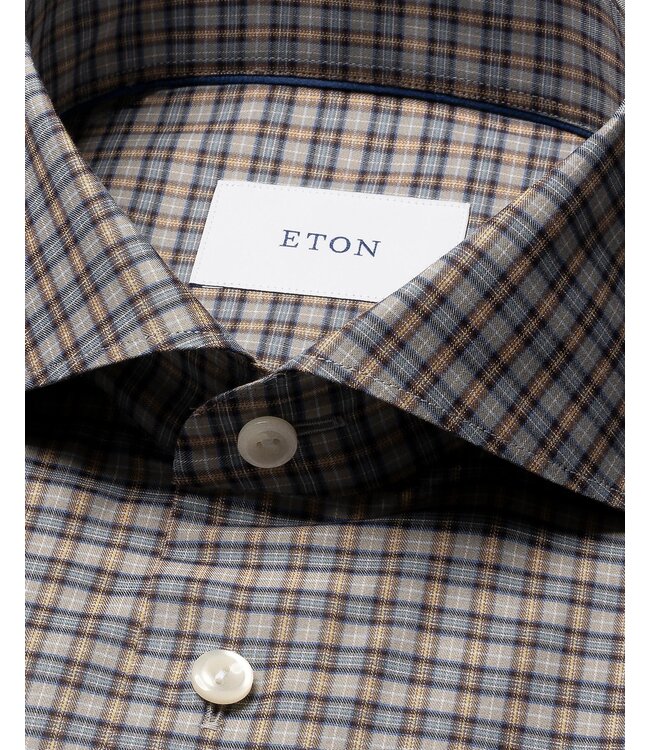 Check Contemporary Twill Dress Shirt - Blue/Brown Check