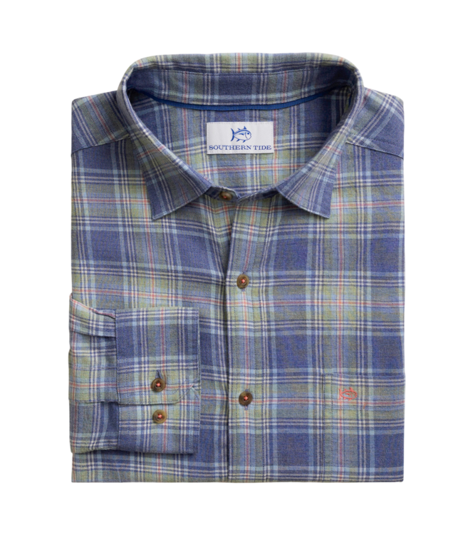 Long Sleeve Ocean View Heather Sport Shirt - Nautical Blue