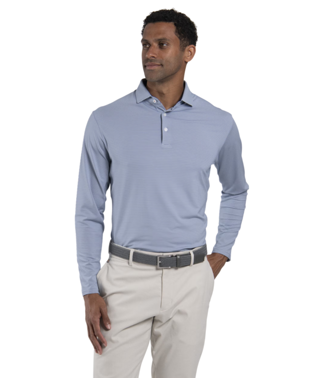 Soren Stripe Long Sleeve Polo - Maritime/White