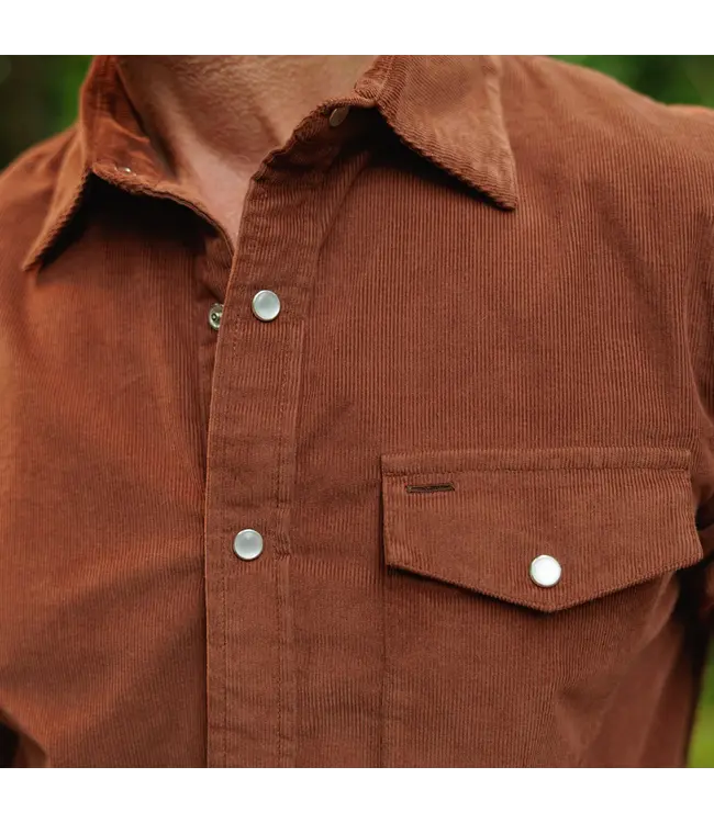 Corduroy Pearl Snap Button Down - Whiskey Barrel