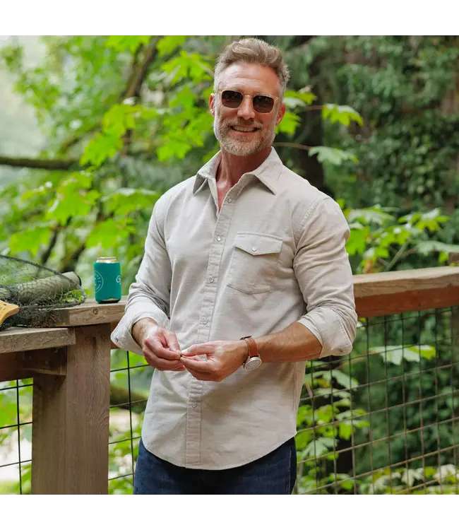 Corduroy Pearl Snap Button Down Shirt - Heather Gray