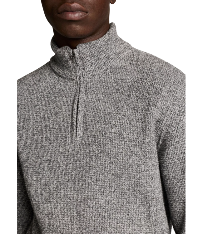 Brushed Cotton-Blend Waffle Quarter Zip Pullover - Heather Black