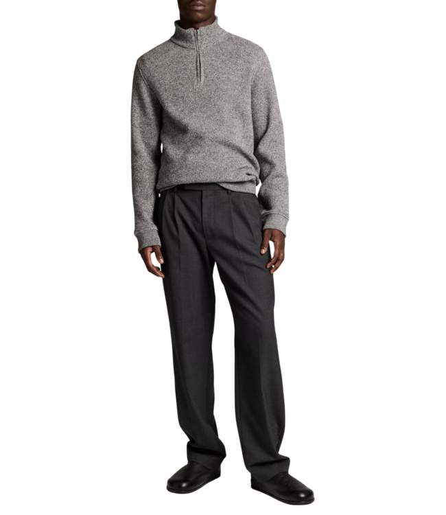 Brushed Cotton-Blend Waffle Quarter Zip Pullover - Heather Black