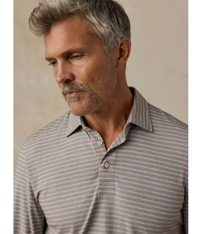 Faherty Men's Long-Sleeve Movement Polo - Cedar Waters Stripe