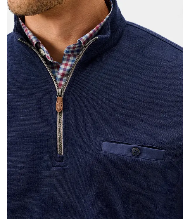 Johnnie-O Flame Stitch Zip Pullover - Navy