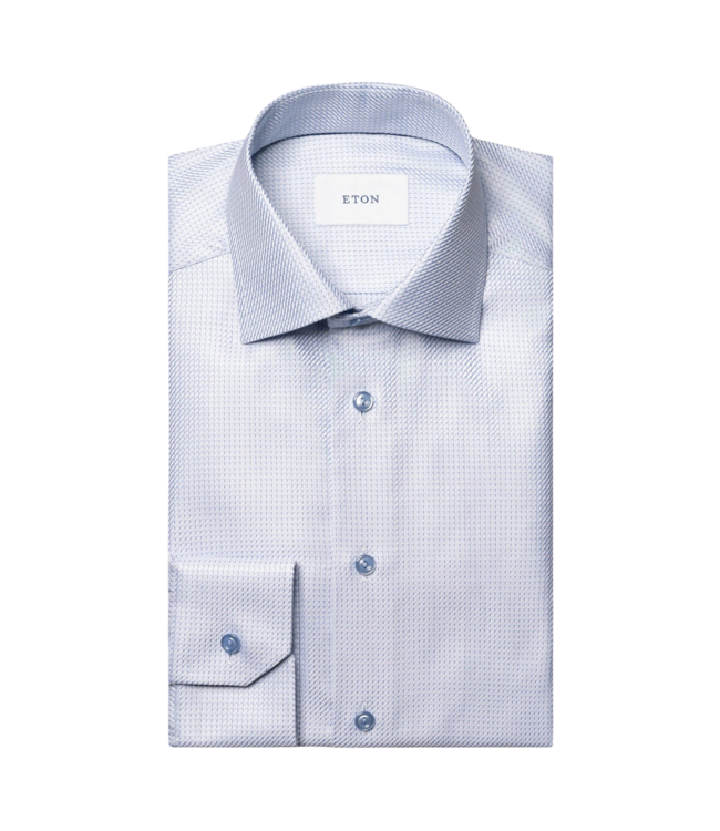 Eton Men's Micro Check King Twill Dress Shirt - Medium Blue, Slim