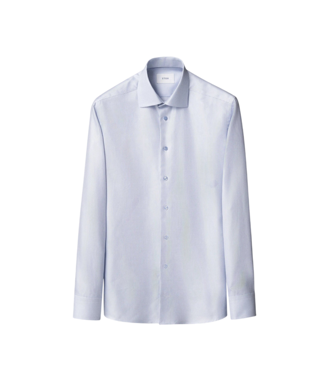 Eton Men's Micro Check King Twill Dress Shirt - Medium Blue, Slim