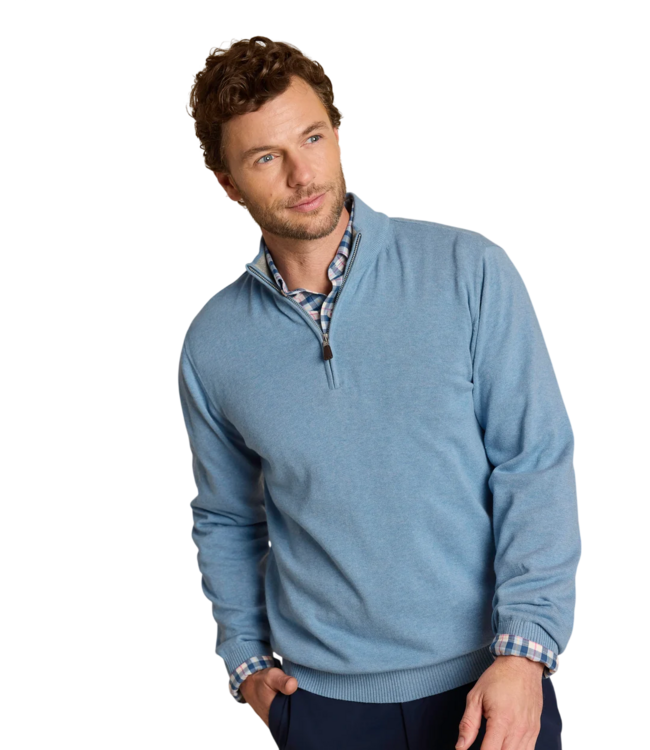 Southern Tide Whitehaven Quarter Zip Sweater - Heather Ocean Channel