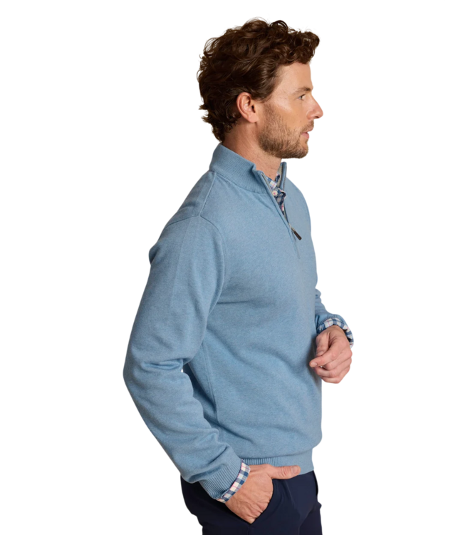 Southern Tide Whitehaven Quarter Zip Sweater - Heather Ocean Channel