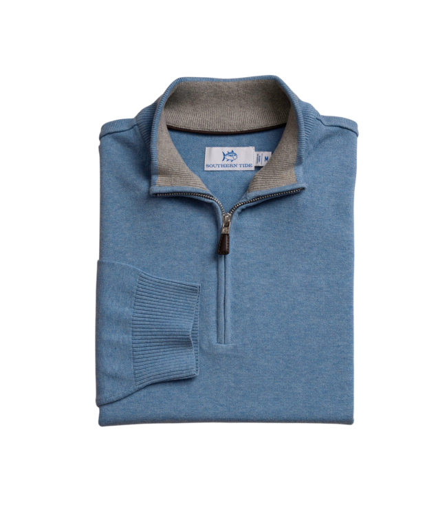 Southern Tide Whitehaven Quarter Zip Sweater - Heather Ocean Channel