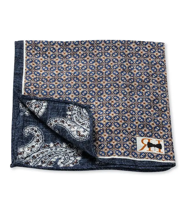 Navy Geometric Pine Pocket Square