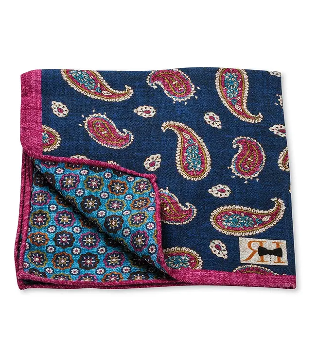 Navy Pine/Circles Pocket Square