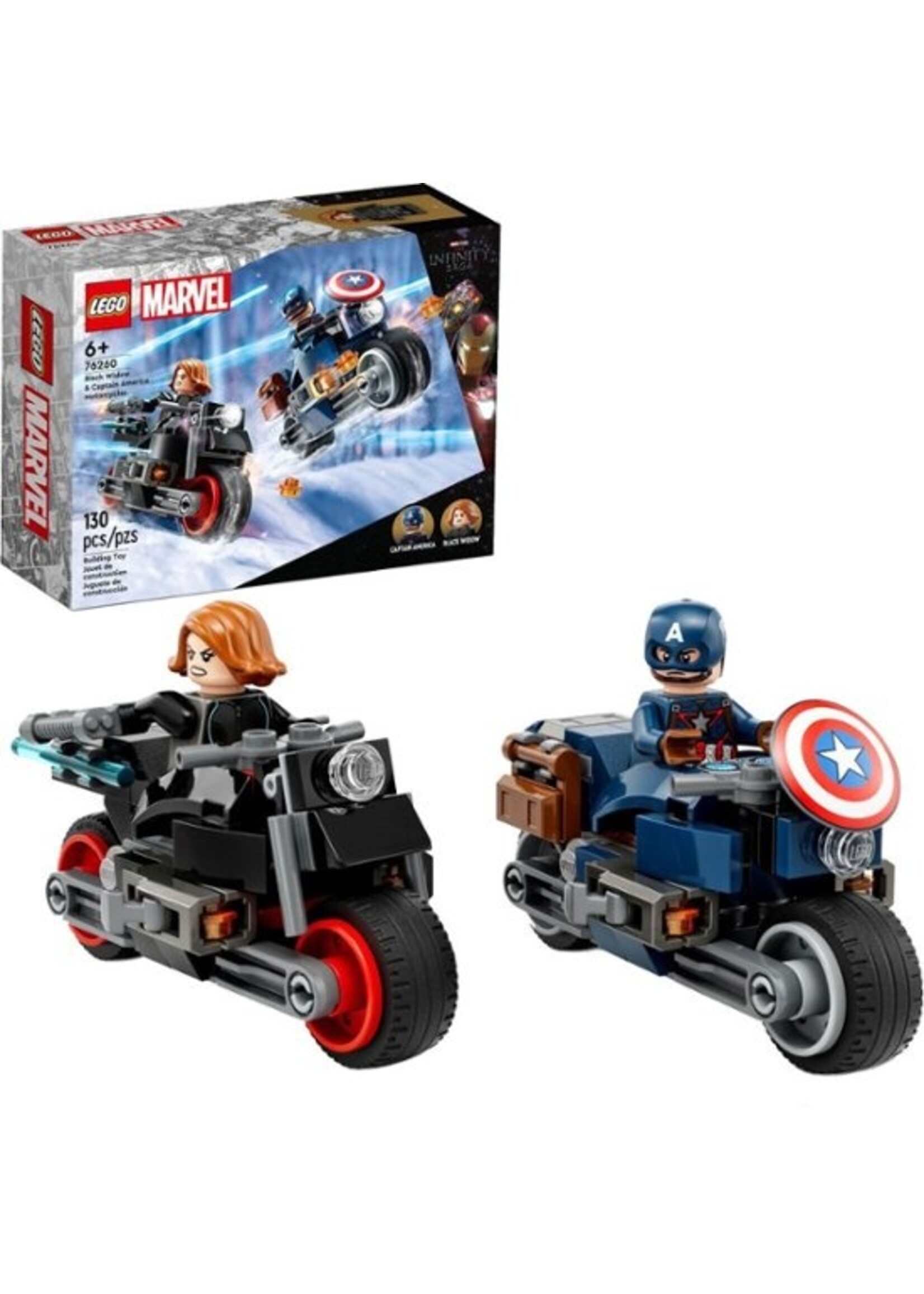 LEGO LEGO BLACK WIODW AND CAPTAIN AMERICA MOTORCYCLES