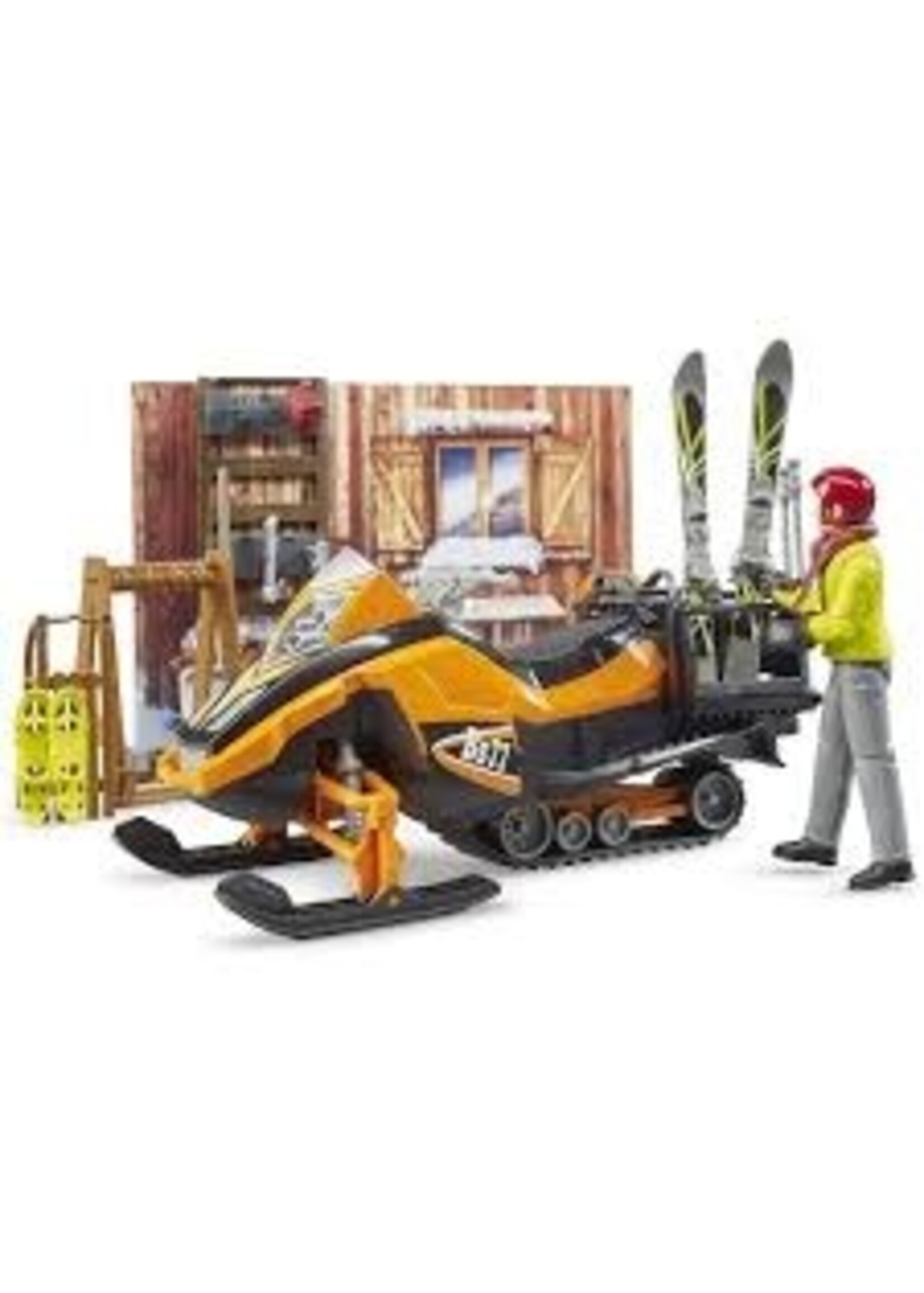 BRUDER BWORLD MOUNTAIN HUT W/ SNOWMOBIL AND FIGURE