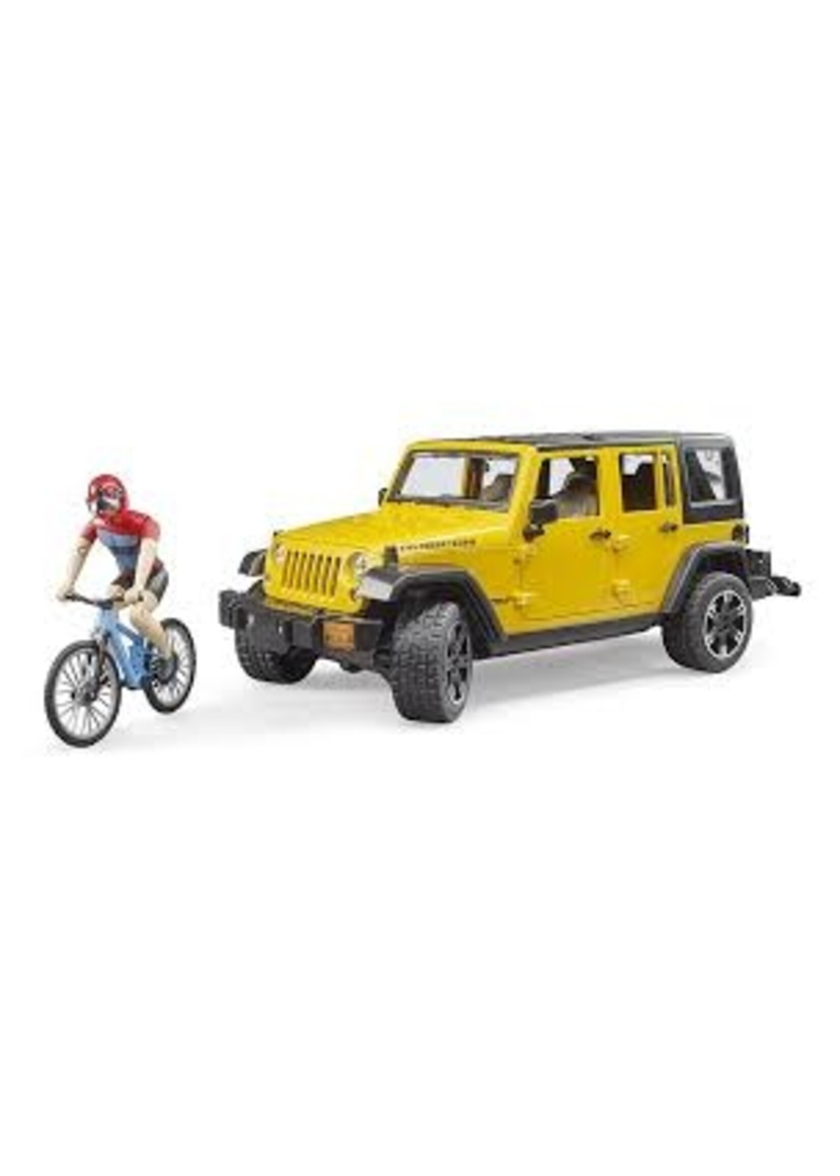 BRUDER JEEP WRANGLER RUBICON W/ MOUNTAIN BIKE AND FIGURE