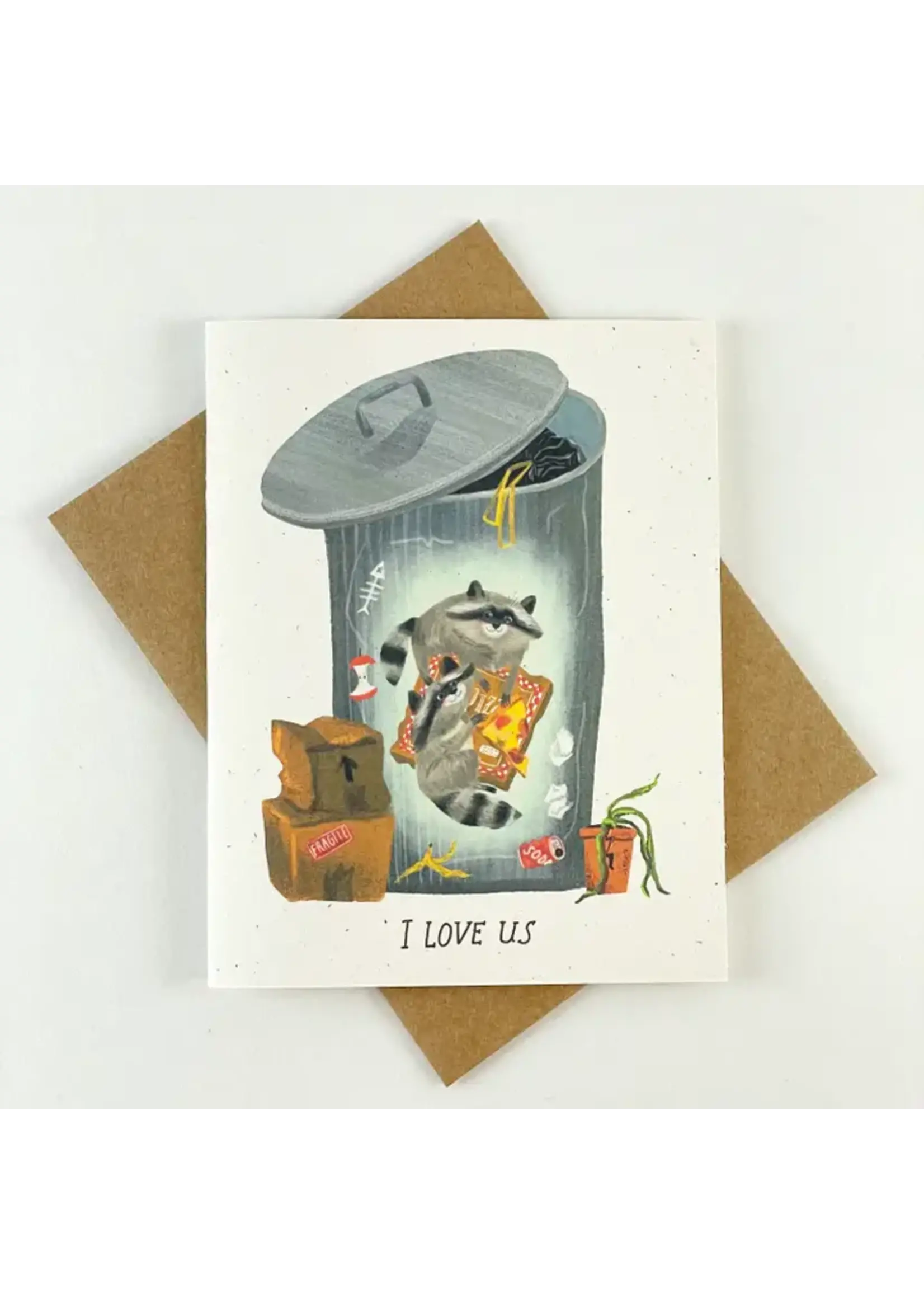 KENDRA LEE MILLER ART I LOVE US RACCOON CARD