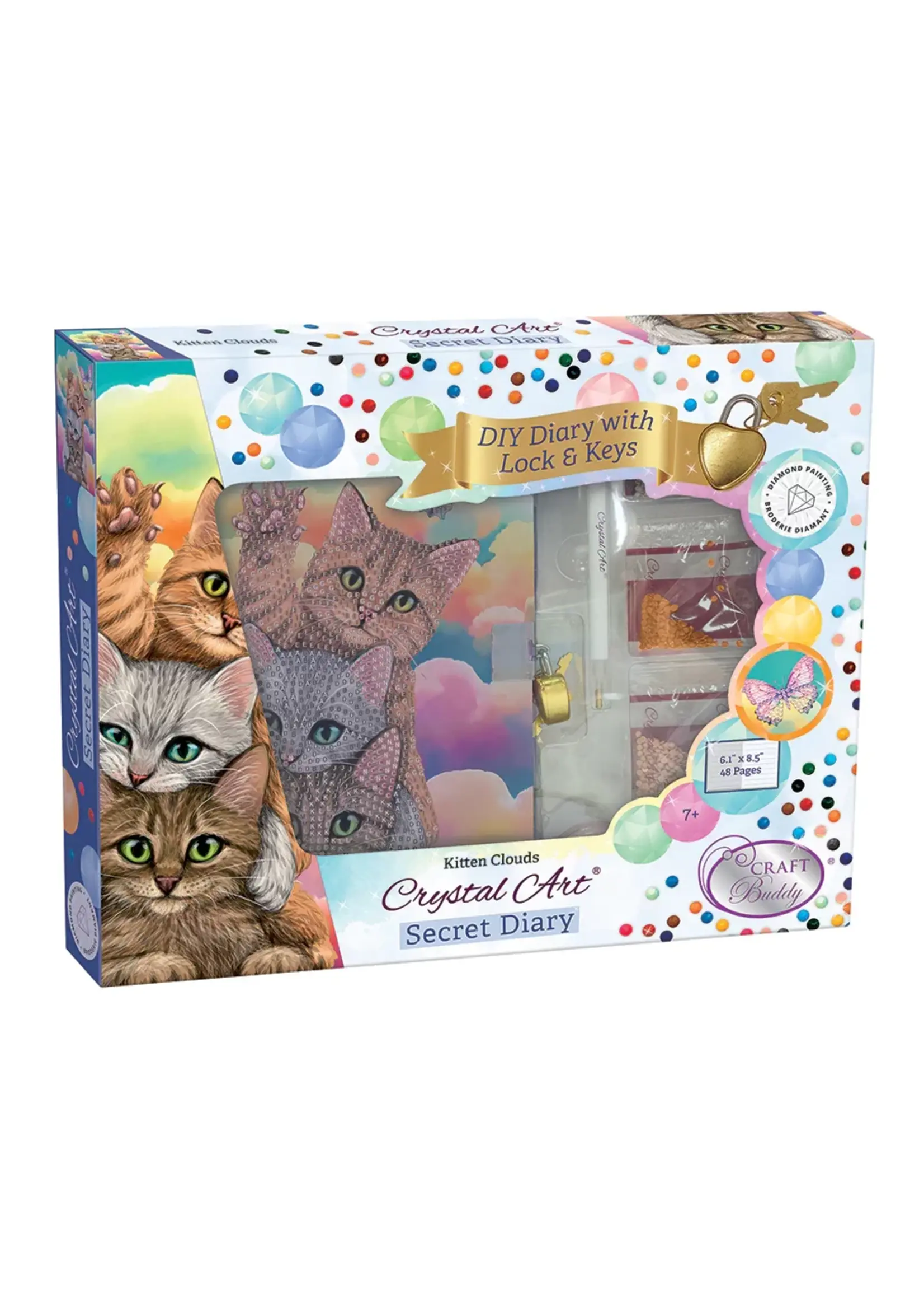 CRYSTAL ART SECRET DIARY KITTEN CLOUDS
