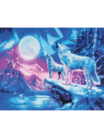 CRYSTAL ART WOLVES AND NORTHERN LIGHTS