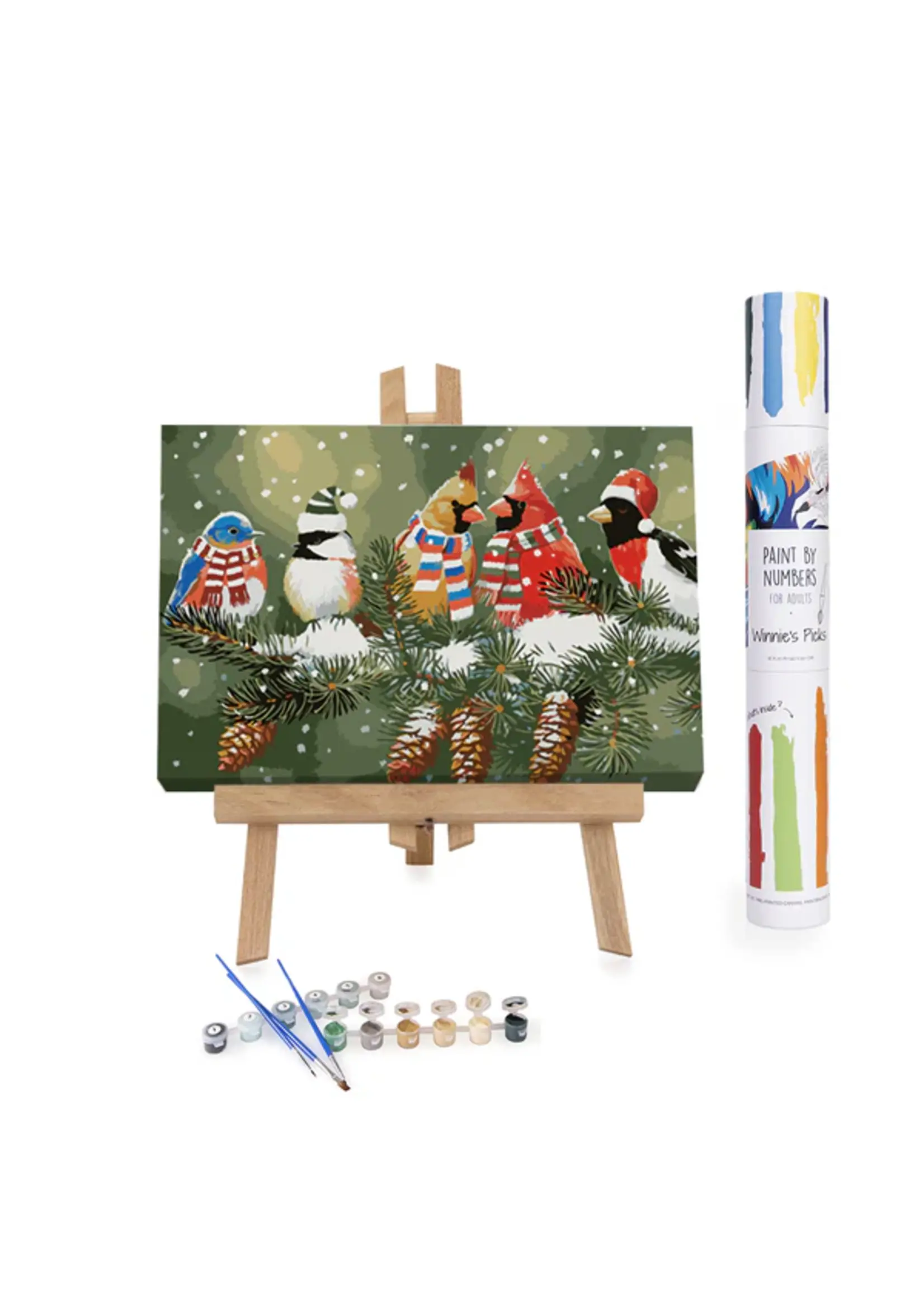 WINNIES PICKS PAINT BY NUMBER FESTIVE AND CHRISTMASSY BIRDS ON A SNOWY BRANCH