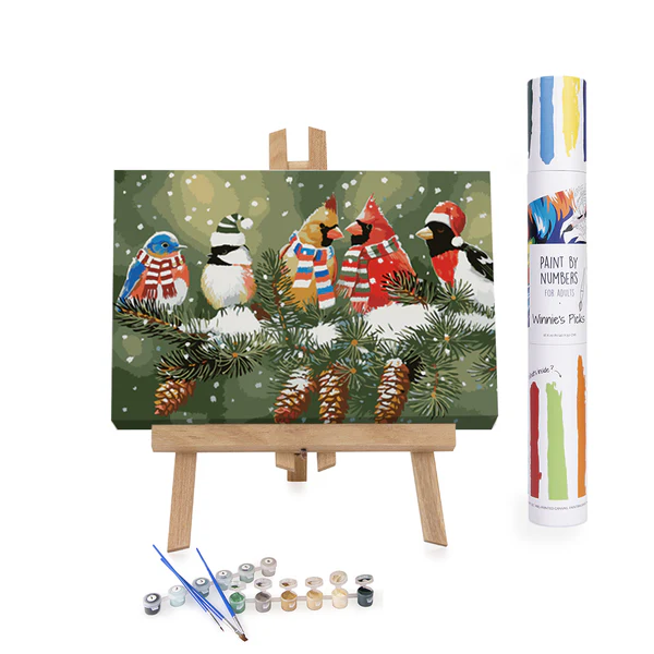 PAINT BY NUMBER FESTIVE AND CHRISTMASSY BIRDS ON A SNOWY BRANCH