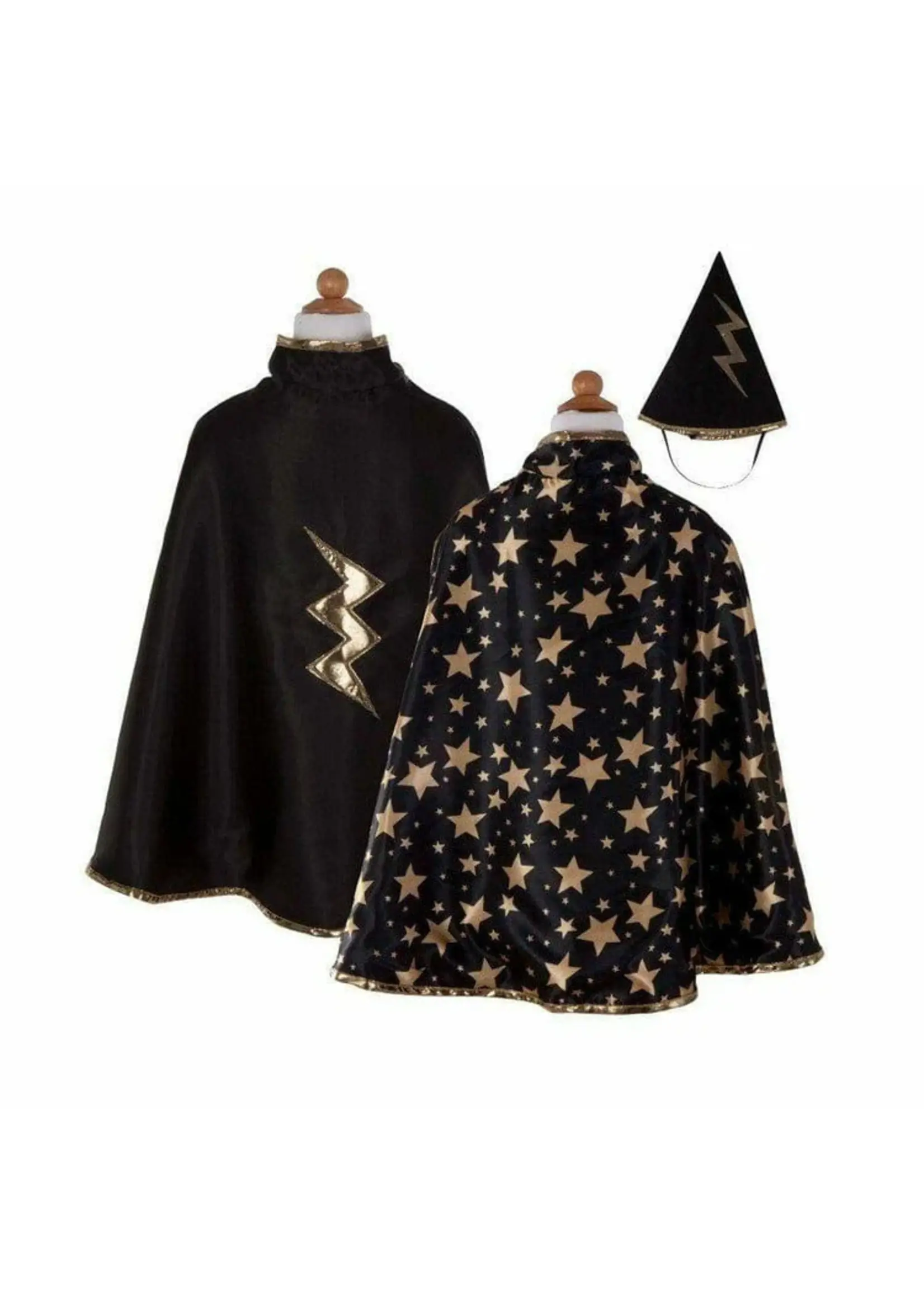 DRESS UP BLACK/GOLD REVERSIBLE WIZARD CAPE & HAT 4-6