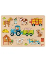 GOKI GOKI WOODEN PUZZLE TRACTORS WITH TRAILERS