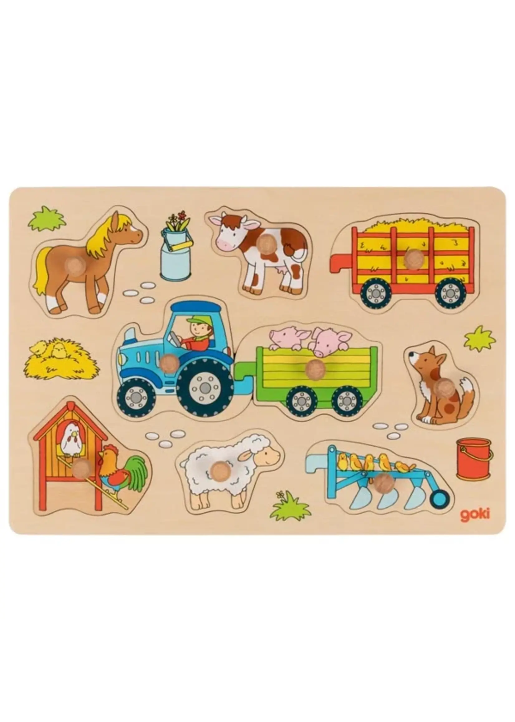 GOKI GOKI WOODEN PUZZLE TRACTORS WITH TRAILERS