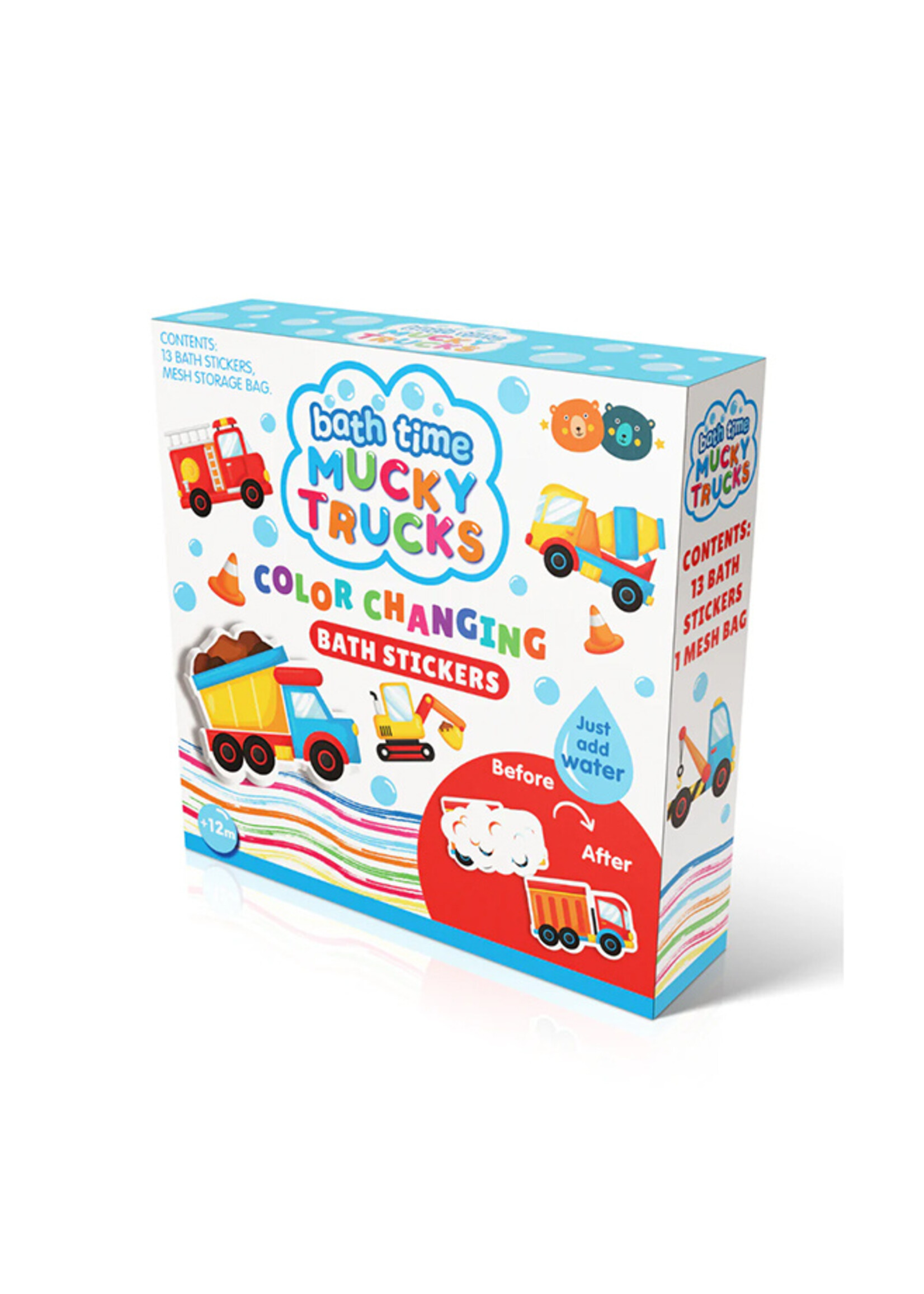 BATH TIME COLOR CHANGING BATH STICKERS MUCKY TRUCKS