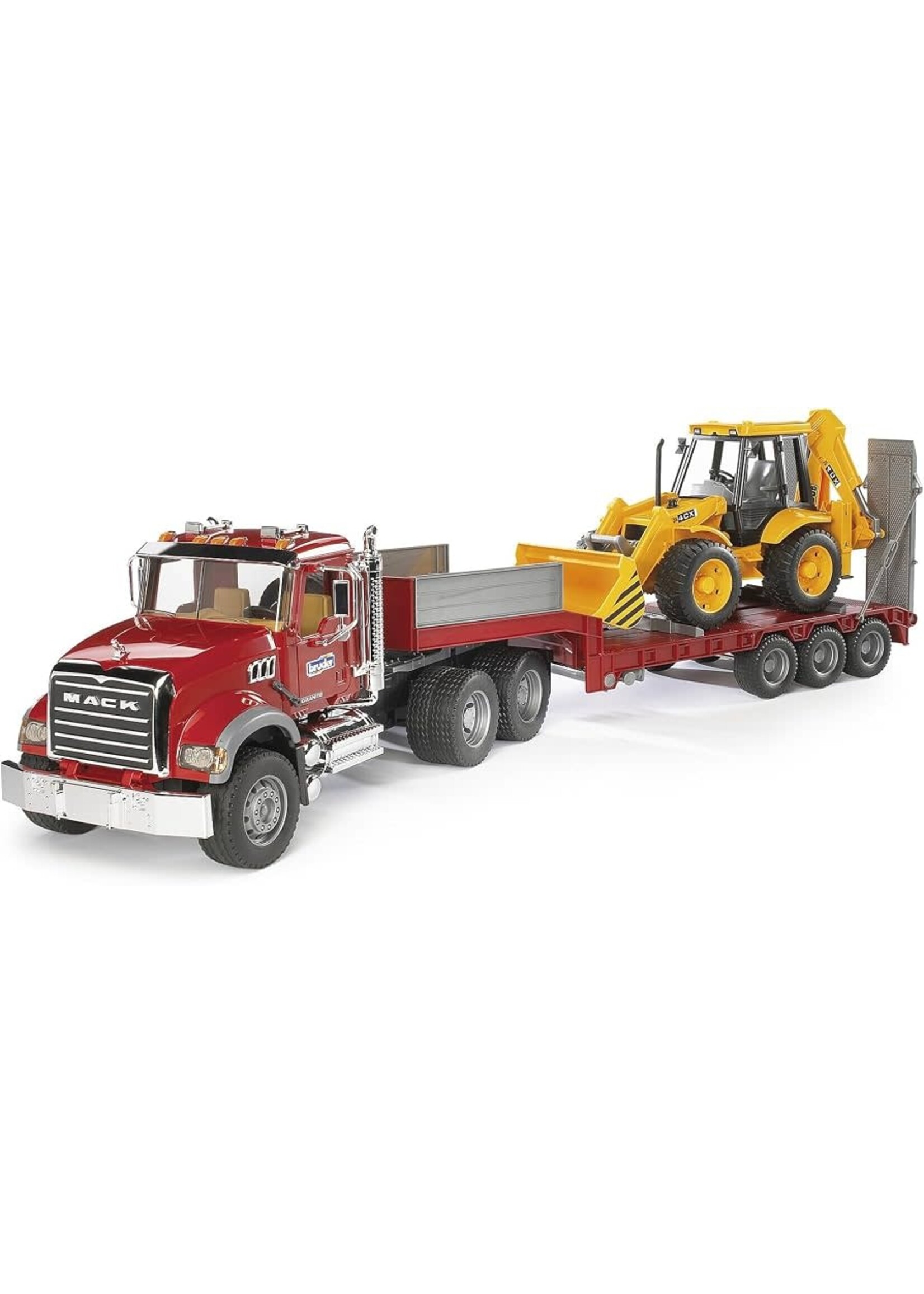 BRUDER MACK GRANITE FLATBED TRUCK W JCB LOADER BACKHOE