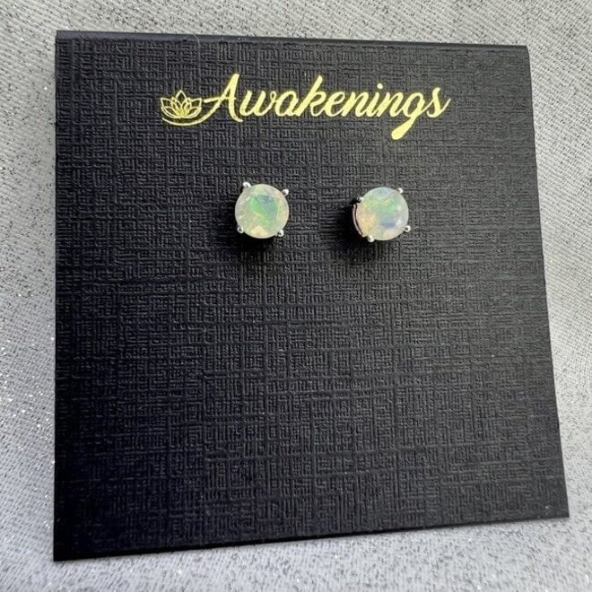Ethiopian Opal Earrings- 6mm Faceted Stud Sterling Silver