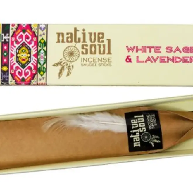 White Sage & Lavender Incense Smudge - 12 Sticks/Box 15g - Native Soul
