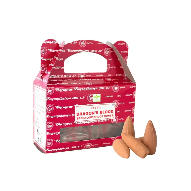 Dragons Blood Backflow Reverse Flow Incense (Dhoop) Cones - 24 Cones/Box Satya Dragons Blood