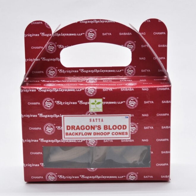 Dragons Blood Backflow Reverse Flow Incense (Dhoop) Cones - 24 Cones/Box Satya Dragons Blood