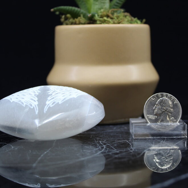 Selenite (Satin Spar Gypsum) Angel Winged Engraved Puffy Heart-Large