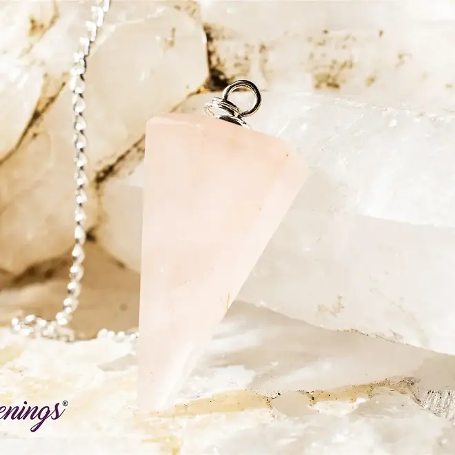 Rose Quartz Pendulum-Dowsing Hexagonal Faceted Cone Point Divination-Silver Chain-Crystal Gemstone