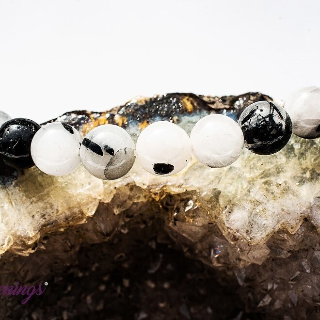 Clear Quartz with Black Tourmaline (Tourmalated Quartz) Bracelet- 8mm Tourmalinated