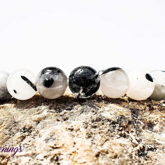 Clear Quartz with Black Tourmaline (Tourmalated Quartz) Bracelet- 8mm Tourmalinated